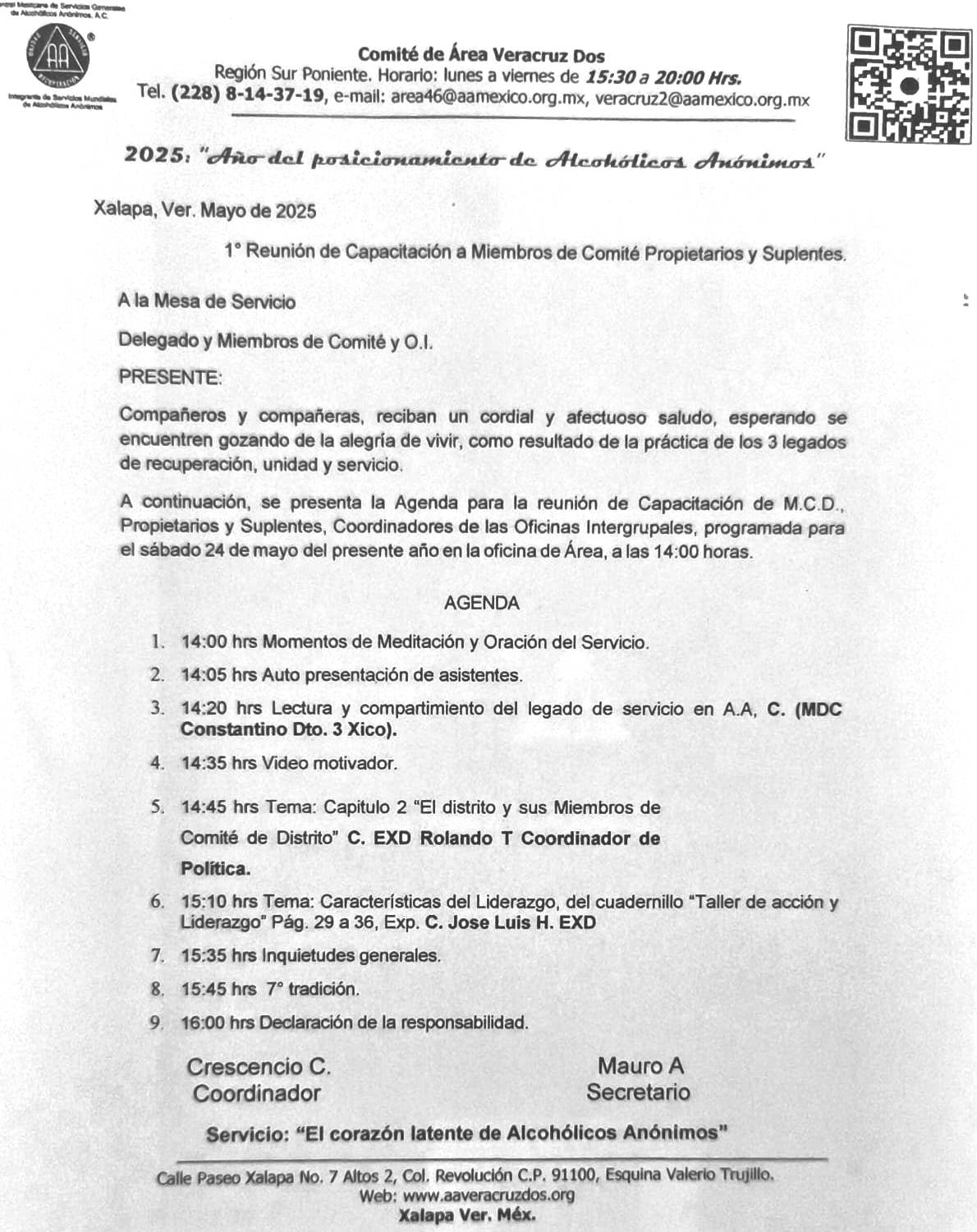 agenda reunión capacitación